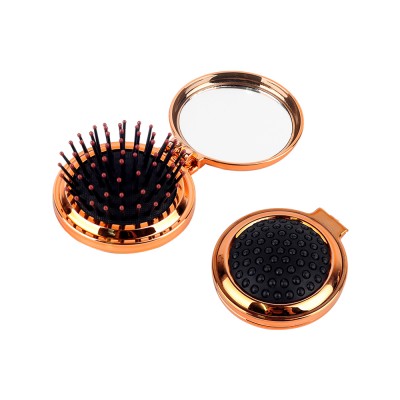 New Folding Hair Brush With Mirror Compact Pocket Size Travel Car For Purse Bag