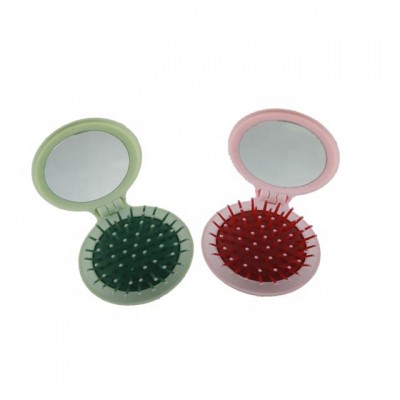 Folding Compact Pocket Portable ABS Plastic Hair Comb Brush With Mirror Set